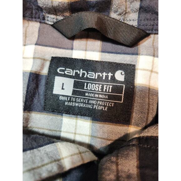 Carhartt Shirt Mens Large Gray Black Plaid Long Sleeve Loose Fit Button Down - Picture 4 of 9